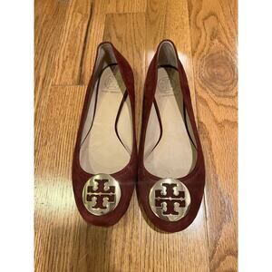 Tory Burch Maroon Wine Suede Classic Reva Ballet Flats Womens 8 Medium